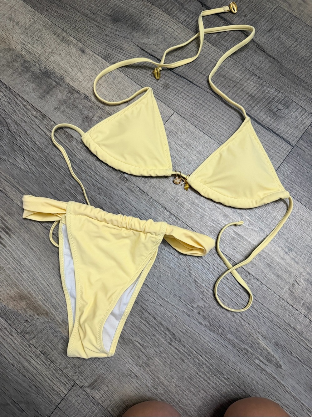 SHEIN Yellow Triangle String Bikini Set